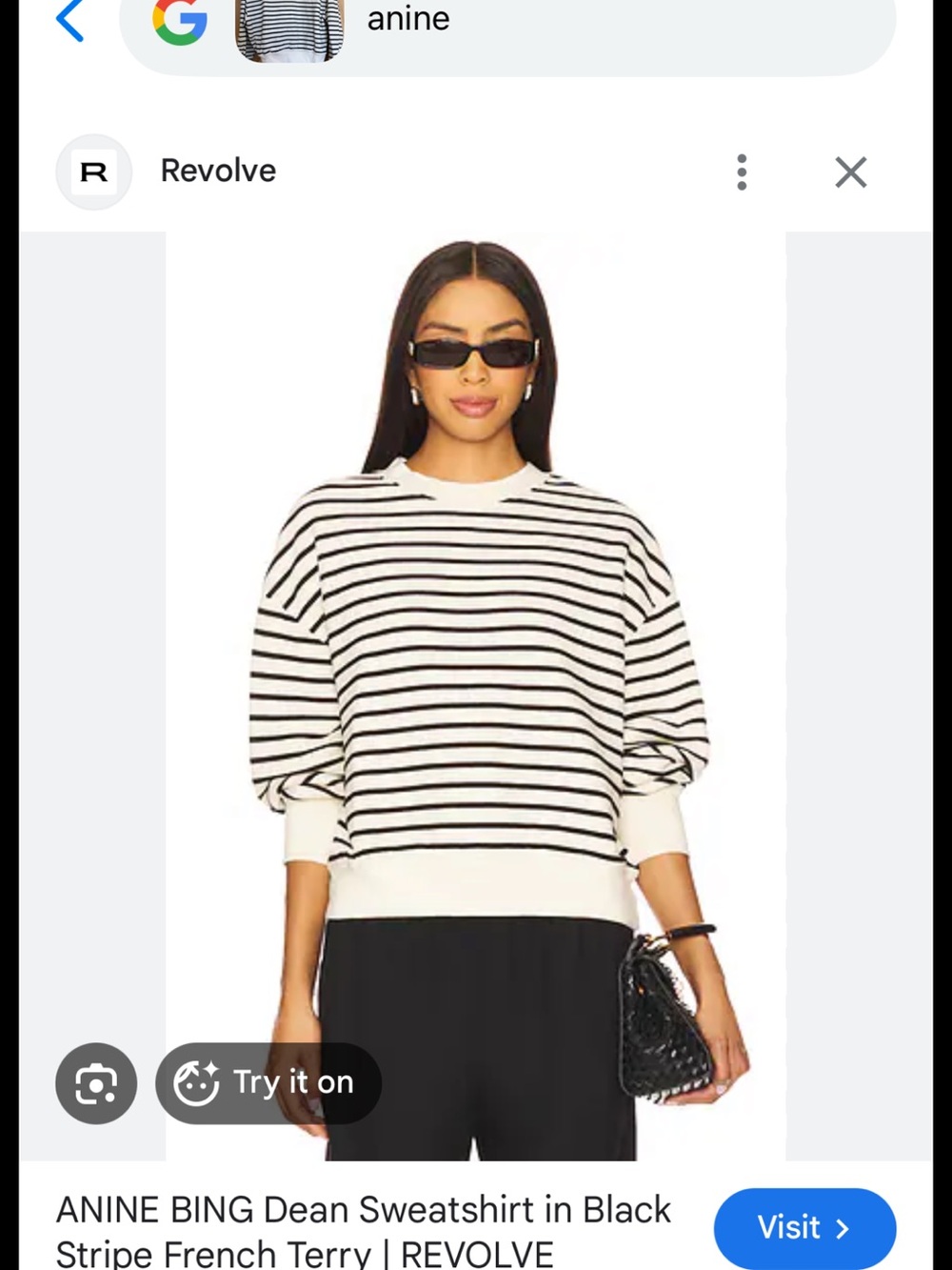 Anine Bing White and Black Striped Crew Sweatshirt - worn once